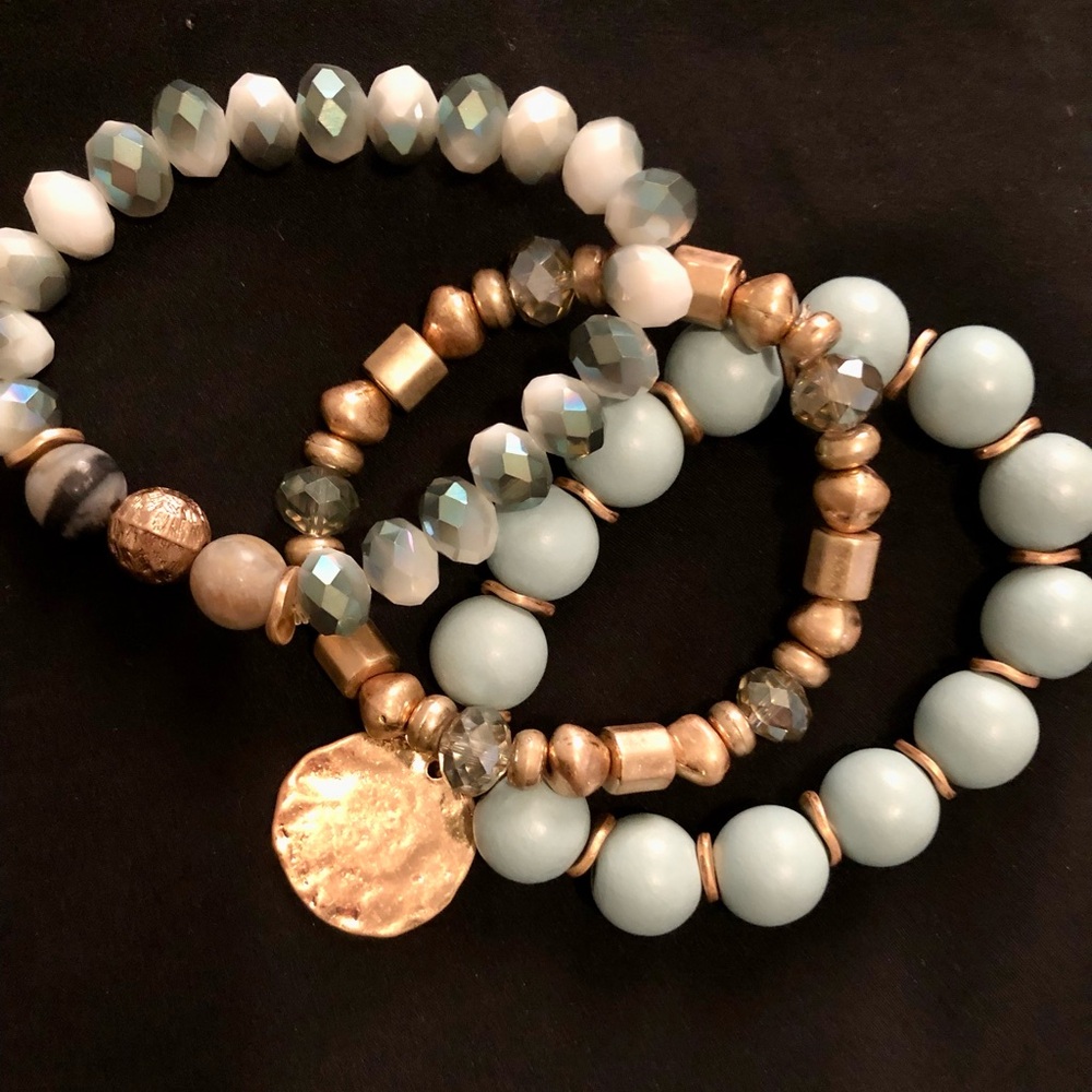 Bracelet Trio Gold and Blue Beaded